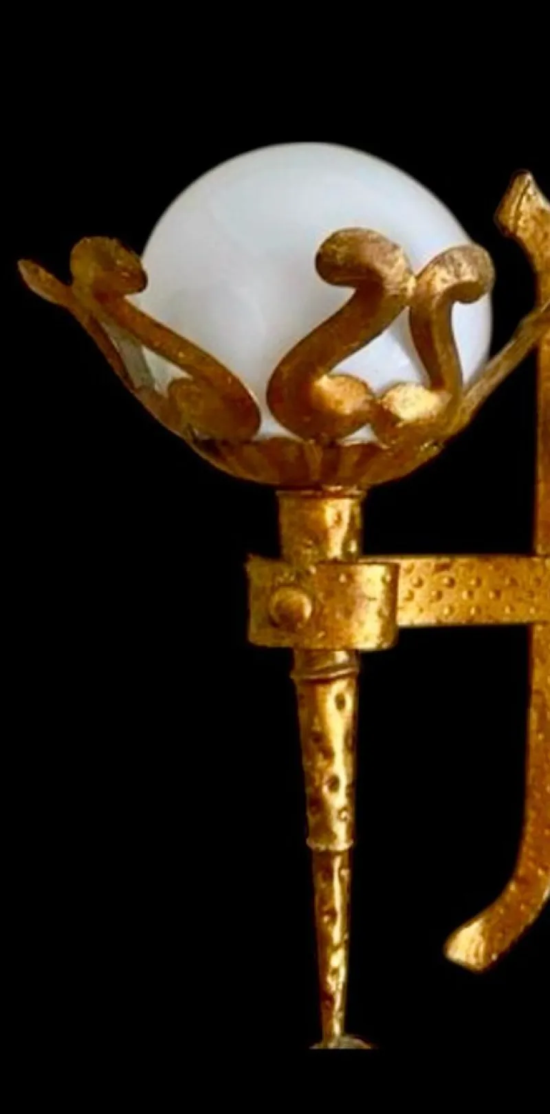 Pamono Spanish Wall Light in Gilt Iron with Milk Glass Globes, 1950, Set of 2> Wall Lights & Sconces