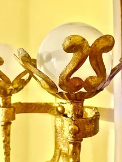 Pamono Spanish Wall Light in Gilt Iron with Milk Glass Globes, 1950, Set of 2><noscript><img width=