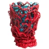 Hot Pamono Special Clear Aqua and Coral Red Spaghetti Vase by Gaetano Pesce for Fish Design