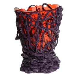 Pamono Special Clear Red and Matt Purple Spaghetti Vase by Gaetano Pesce for Fish Design> Tabletop