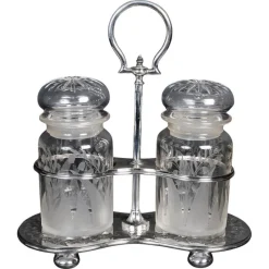 Best Pamono Spice Set in Silver-Plated Metal and Crystal, 19th Century, Set of 3