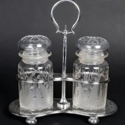Best Pamono Spice Set in Silver-Plated Metal and Crystal, 19th Century, Set of 3