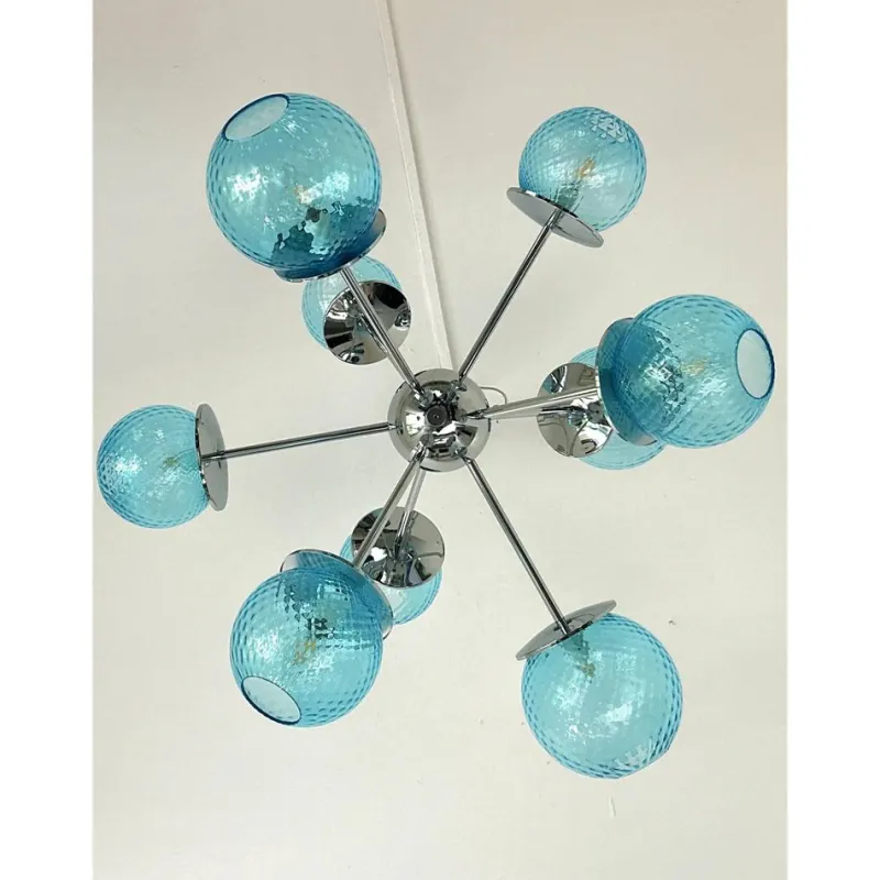 Pamono Sputnik Light-Blue Ballotton Murano Glass Chandelier by Simoeng> Ceiling Lights