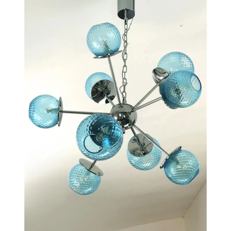 Pamono Sputnik Light-Blue Ballotton Murano Glass Chandelier by Simoeng> Ceiling Lights