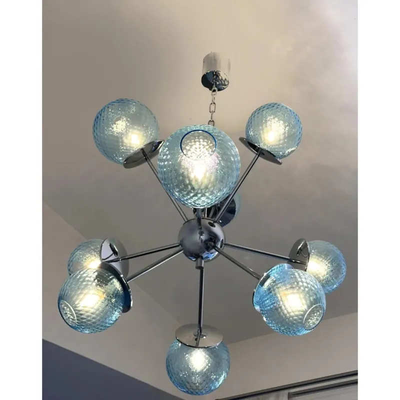 Pamono Sputnik Light-Blue Ballotton Murano Glass Chandelier by Simoeng> Ceiling Lights