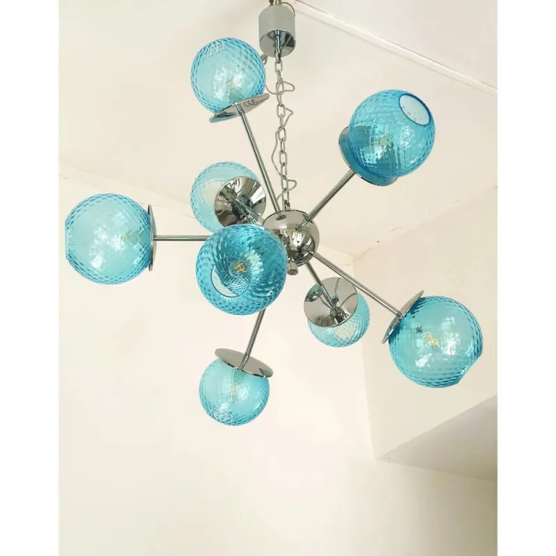 Pamono Sputnik Light-Blue Ballotton Murano Glass Chandelier by Simoeng> Ceiling Lights