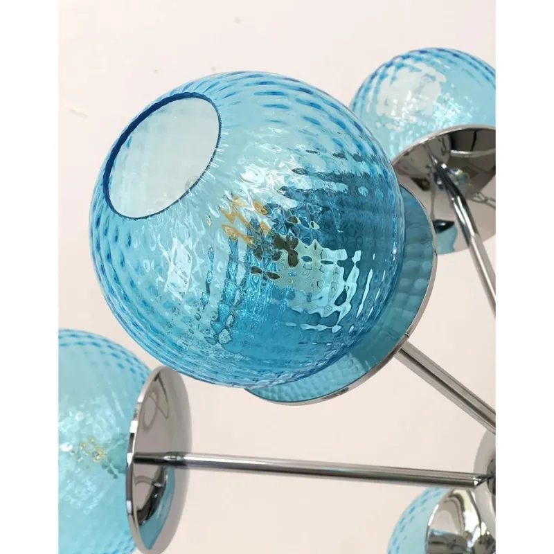 Pamono Sputnik Light-Blue Ballotton Murano Glass Chandelier by Simoeng> Ceiling Lights