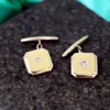 New Pamono Square Gold Cufflinks with Brilliant-Cut Diamonds and Trims, Set of 2
