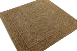 New Pamono Square Rug in Beige-Brown Floral Patterns from R&K Principal Jahanshah Nazmiyal