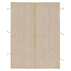 Hot Pamono Square Rug with Textural Cream and Yellow Stripes from R&K Principal Jahanshah Nazmiyal