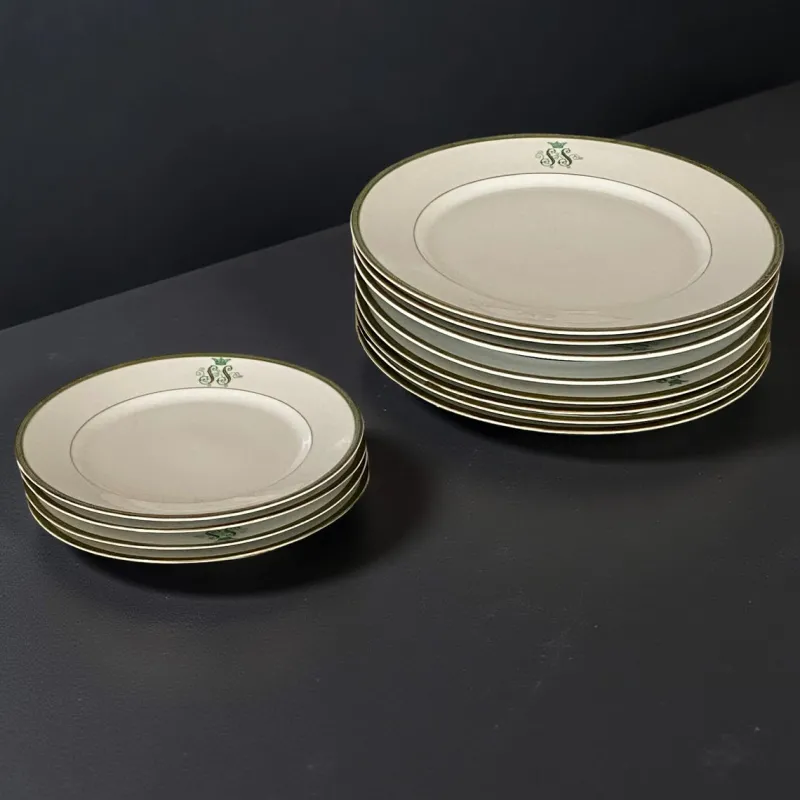Pamono SS Monogramed Desert and Flat Plates with Gold Trim by Bareuther Bavaria, Germany,1930s, Set of 12> Dinner Plates & Bowls