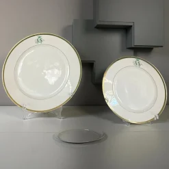 Pamono SS Monogramed Desert and Flat Plates with Gold Trim by Bareuther Bavaria, Germany,1930s, Set of 12><noscript><img width=