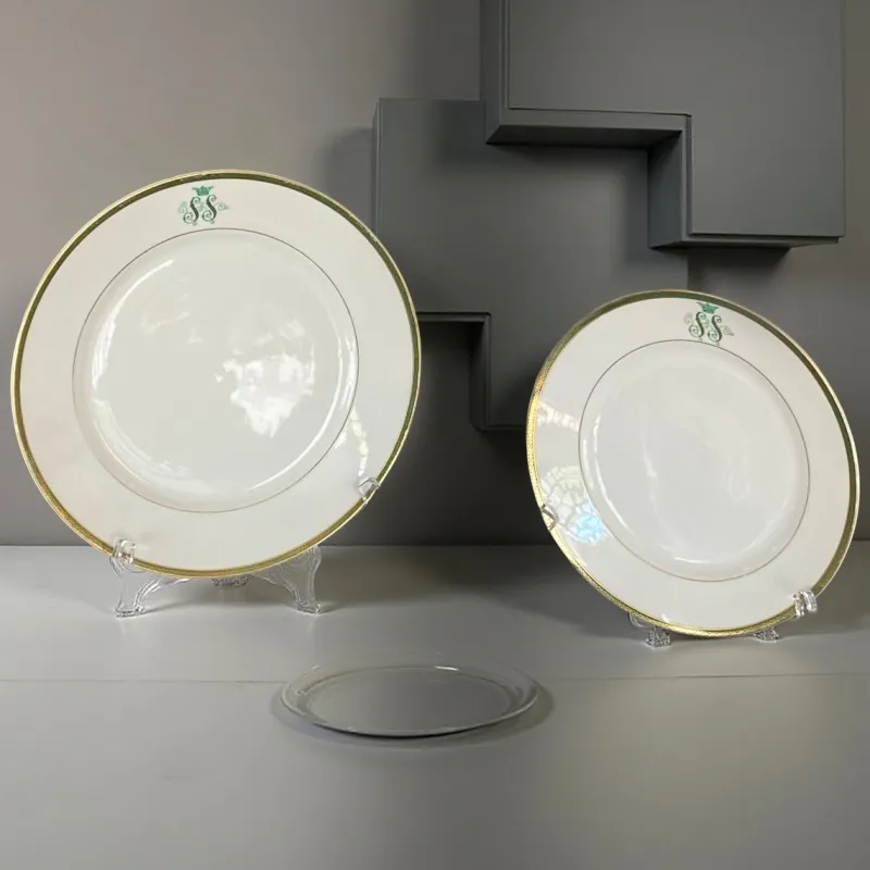 Pamono SS Monogramed Desert and Flat Plates with Gold Trim by Bareuther Bavaria, Germany,1930s, Set of 12> Dinner Plates & Bowls