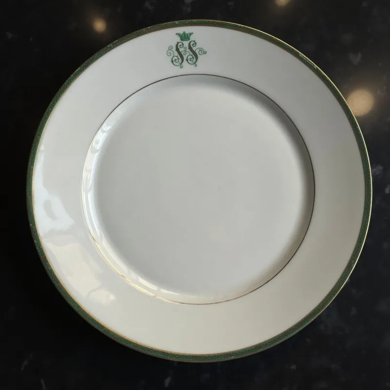 Pamono SS Monogramed Desert and Flat Plates with Gold Trim by Bareuther Bavaria, Germany,1930s, Set of 12> Dinner Plates & Bowls