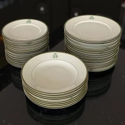 Clearance Pamono SS Monogramed Set of Plates with Gold Trim by Bareuther Bavaria, 1930s, Set of 40