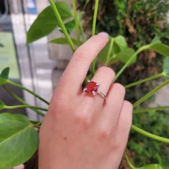 Pamono 21st Century Solitaire Ring in Ruby ​​Root and Zircons and 925 Sterling Silver, Italy, 2010s><noscript><img width=