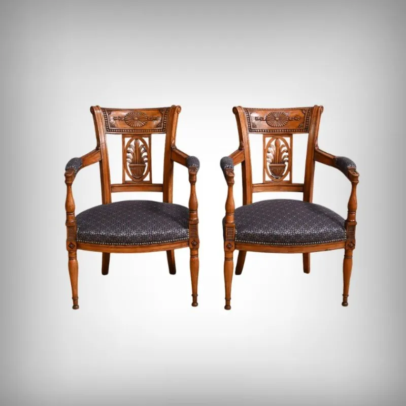 Pamono Stained Beech Armchairs, Early 20th Century, Set of 2> Lounge Chairs & Armchairs