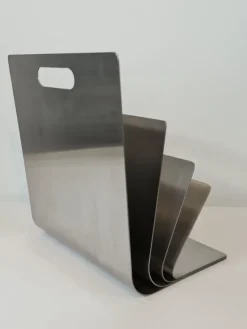 Pamono Stainless Steel Magazine Rack by Xavier Feal for Inux Industrie, 1970s><noscript><img width=