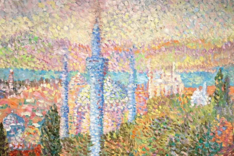 Best Pamono Stan Reszka, Pointillist View of Istanbul, Oil on Canvas, 1951