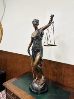 Pamono Statue of Lady Justice, 1920s-1940s, Bronze with Marble Base><noscript><img width=