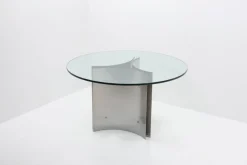 Pamono Steel and Glass Dining Table attributed to Michel Boyer, France, 1970s> Dining Tables & Sets