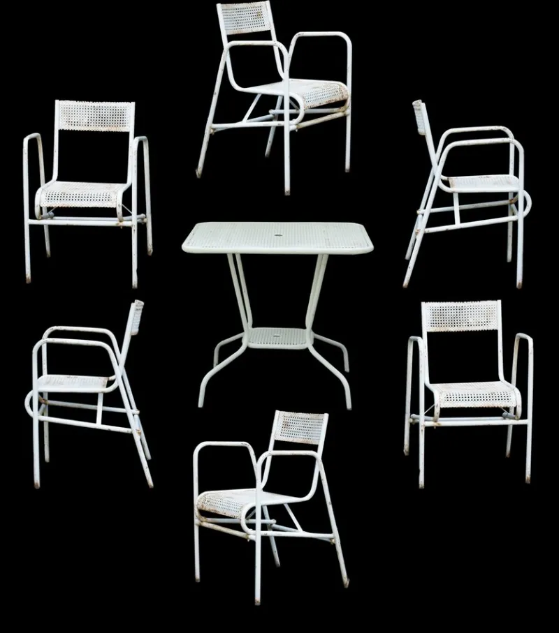 Pamono Steel Garden Furniture, 1950s, Set of 7> Garden Seating