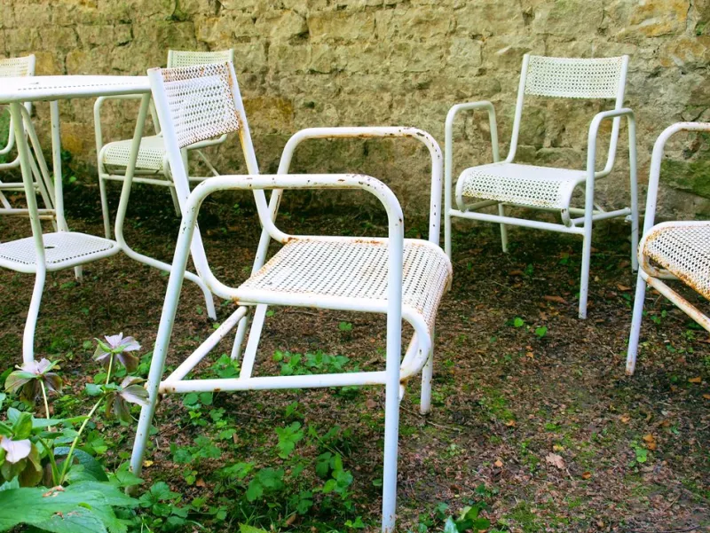 Pamono Steel Garden Furniture, 1950s, Set of 7> Garden Seating