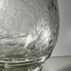Sale Pamono Stemmed Glasses in Thick Cut Crystal with Scrolling Decoration and Monogram, Bohemia, 1900s, Set of 2