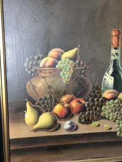 Pamono Still Life of Fruit and Wine, 20th-Century, Oil on Canvas><noscript><img width=