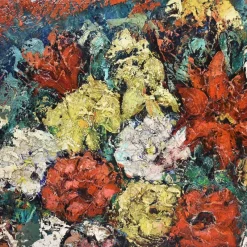 Hot Pamono Still Life Painting of Roses in Vase, Oil on Canvas, 20th Century