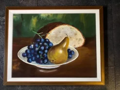 Pamono Still Life with Pear and Grapes, 1920s, Oil on Canvas, Framed><noscript><img width=