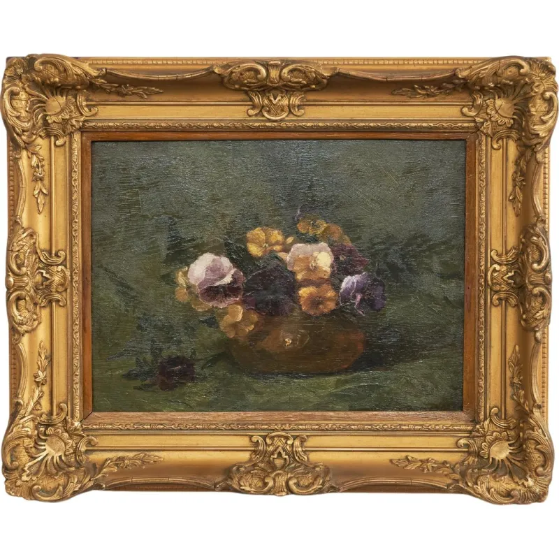Pamono Still Life with Violets, Oil on Panel, Framed, 1880s> Art Nouveau