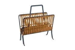 Pamono Stitched Leather and Rattan Magazine Rack by Jacques Adnet, 1950s> Magazine Racks