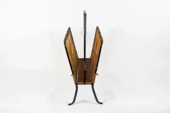 Pamono Stitched Leather and Rattan Magazine Rack by Jacques Adnet, 1950s><noscript><img width=