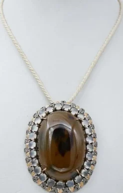 Pamono Stone, Moonstones, Diamonds, Rose Gold and Silver Brooch or Pendant> Brooches