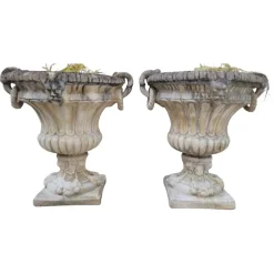 New Pamono Stone Planter Vases with Decorative Faces, 1950s