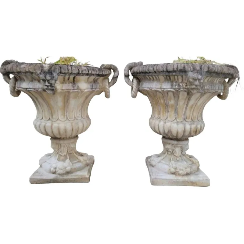 New Pamono Stone Planter Vases with Decorative Faces, 1950s
