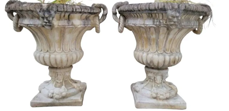 New Pamono Stone Planter Vases with Decorative Faces, 1950s