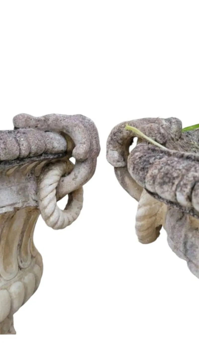 New Pamono Stone Planter Vases with Decorative Faces, 1950s