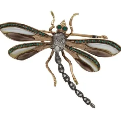 Pamono Stones, Emerald and Diamond Dragonfly Brooch or Pendant> Brooches