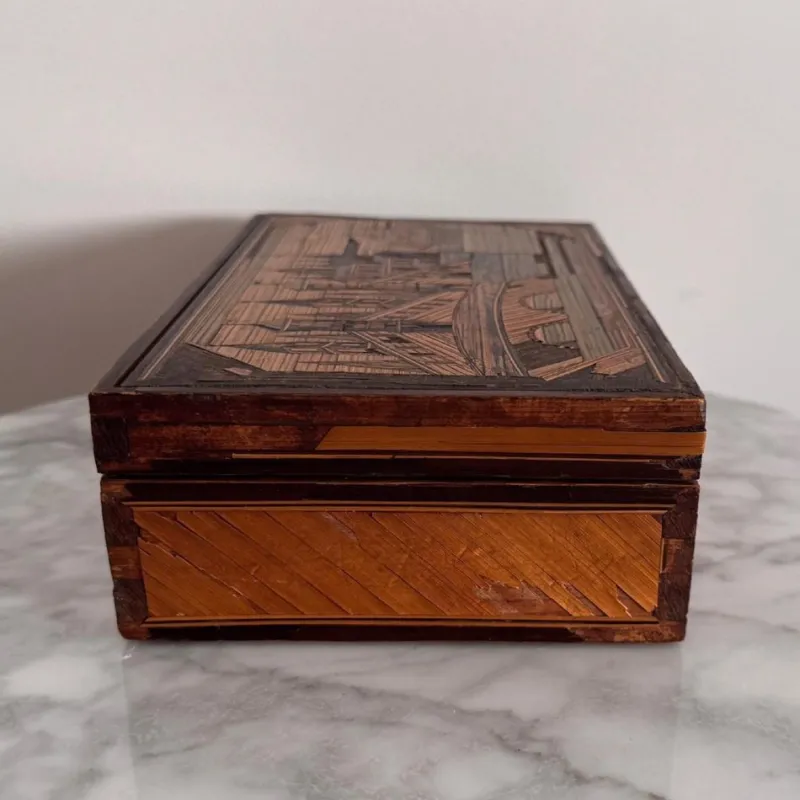 Pamono Straw Marquetry Work Box> Trunks Crates & Baskets