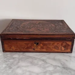 Hot Pamono Straw Marquetry Work Box, 1800s