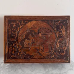 Hot Pamono Straw Marquetry Work Box, 1800s