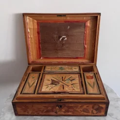Hot Pamono Straw Marquetry Work Box, 1800s
