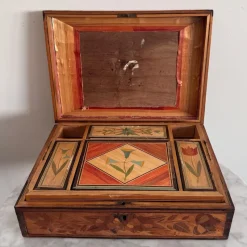 Hot Pamono Straw Marquetry Work Box, 1800s