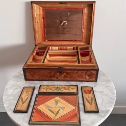 Hot Pamono Straw Marquetry Work Box, 1800s