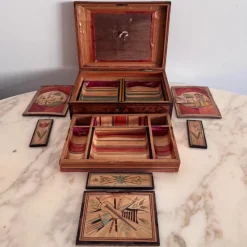 Hot Pamono Straw Marquetry Work Box, 1800s