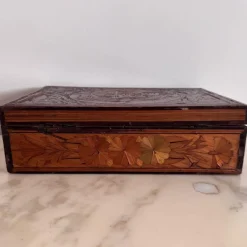 Hot Pamono Straw Marquetry Work Box, 1800s