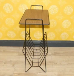 Pamono String Newspaper Rack in Teak Formica and Black Metal, 1960s> Magazine Racks
