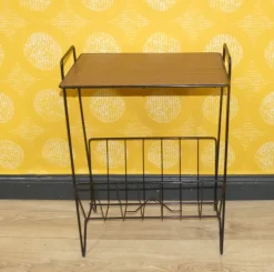 Pamono String Newspaper Rack in Teak Formica and Black Metal, 1960s><noscript><img width=